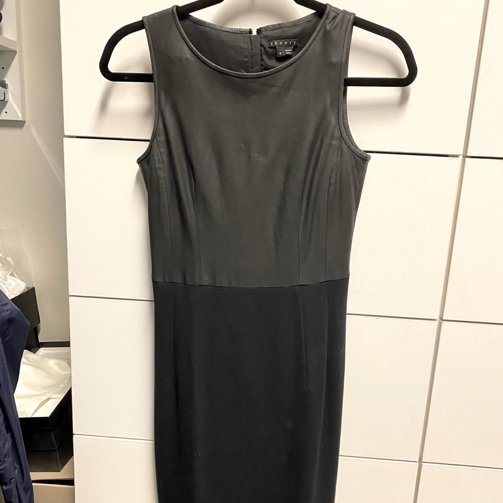 Theory Black Leather & Knit Dress 0